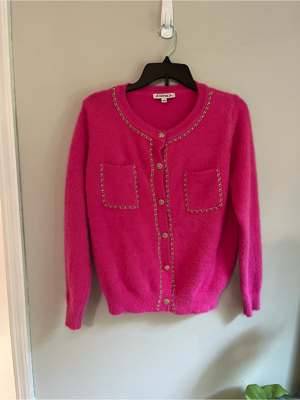Nanette Lepore hot pink chain detail sweater size medium